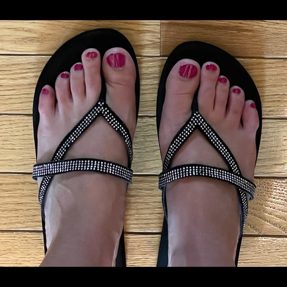 Yellow Box Black Rhinestone Flip Flops - Picture 2 of 5